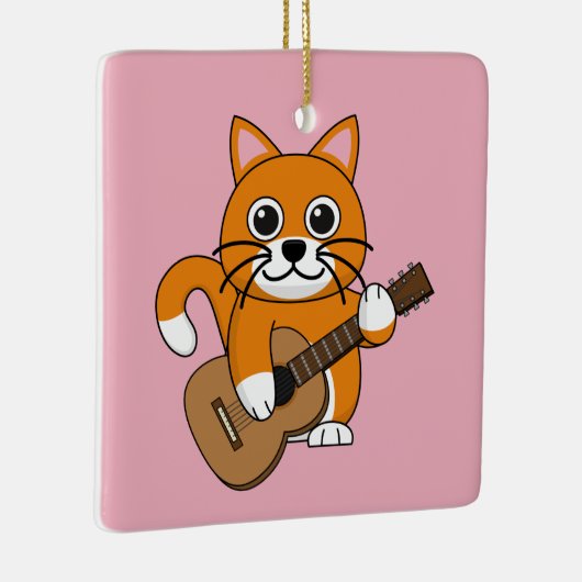 Cute Oranje White Cat Plays Guitar Cartoon Keramisch Ornament (Rechts)