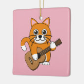 Cute Oranje White Cat Plays Guitar Cartoon Keramisch Ornament (Links)