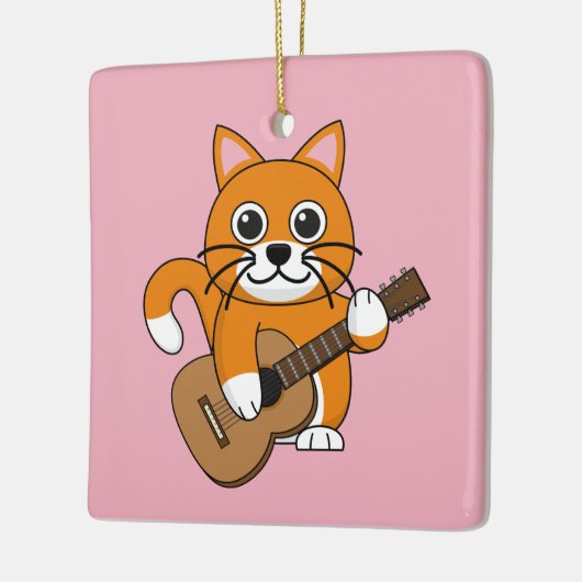 Cute Oranje White Cat Plays Guitar Cartoon Keramisch Ornament (Links)