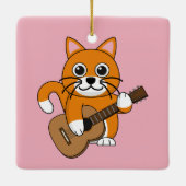 Cute Oranje White Cat Plays Guitar Cartoon Keramisch Ornament (Achterkant)