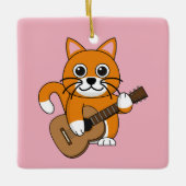 Cute Oranje White Cat Plays Guitar Cartoon Keramisch Ornament (Voorkant)