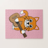 Cute Oranje White Cat Plays Guitar Cartoon Legpuzzel (Horizontaal)