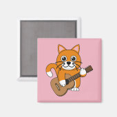 Cute Oranje White Cat Plays Guitar Cartoon Magneet (Voorkant / Achterkant)
