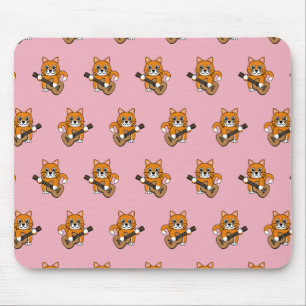 Cute Oranje White Cat Plays Guitar Cartoon Muismat