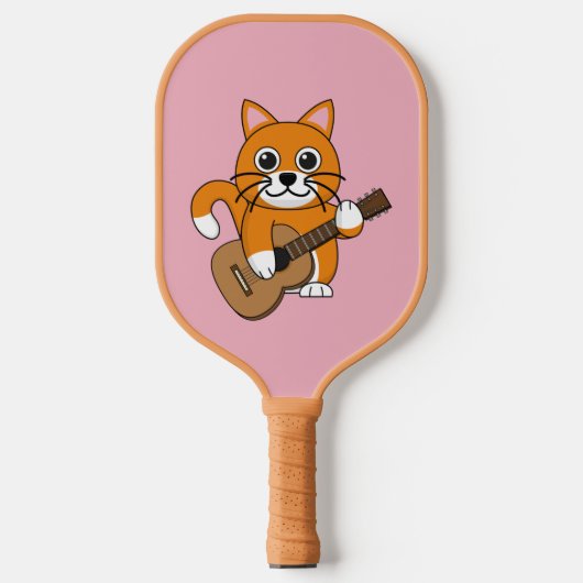 Cute Oranje White Cat Plays Guitar Cartoon Pickleball Paddle (Voorkant)