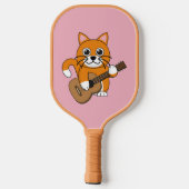 Cute Oranje White Cat Plays Guitar Cartoon Pickleball Paddle (Achterkant)