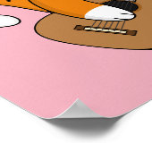 Cute Oranje White Cat Plays Guitar Cartoon Poster (Hoek)