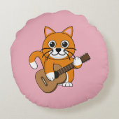 Cute Oranje White Cat Plays Guitar Cartoon Rond Kussen (Achterkant)