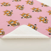 Cute Oranje White Cat Plays Guitar Cartoon Sherpa Deken (3/4)