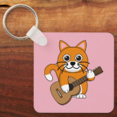 Cute Oranje White Cat Plays Guitar Cartoon Sleutelhanger (Voorkant)