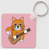 Cute Oranje White Cat Plays Guitar Cartoon Sleutelhanger (Achterkant)