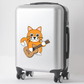 Cute Oranje White Cat Plays Guitar Cartoon Sticker (Koffer)