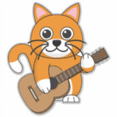 Cute Oranje White Cat Plays Guitar Cartoon Sticker (Voorkant)
