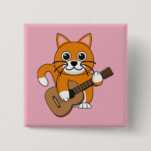 Cute Oranje White Cat Plays Guitar Cartoon Vierkante Button 5,1 Cm
