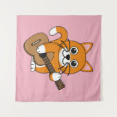 Cute Oranje White Cat Plays Guitar Cartoon Wandkleed (Voorkant (horizontaal))