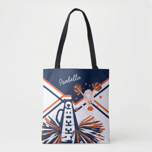Cute Oranje, White en Blue Cheerleader Design Tote Bag (Voorkant)