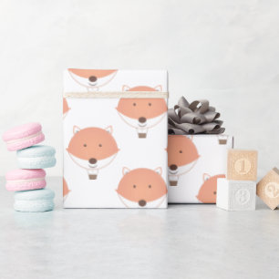 Cute Oranje White Fox Hot Air Ballon Baby shower Cadeaupapier