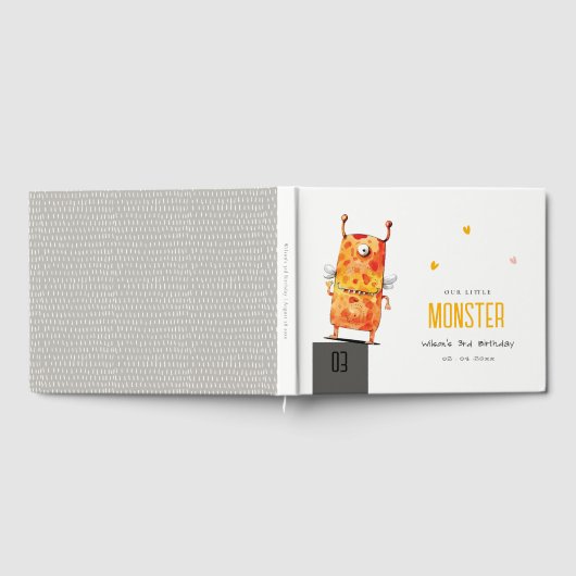 Cute Oranje Yellow One Eyed Monster Kids Birthday Gastenboek (Volledig)