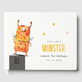 Cute Oranje Yellow One Eyed Monster Kids Birthday Gastenboek (Voorkant)