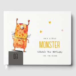 Cute Oranje Yellow One Eyed Monster Kids Birthday Gastenboek