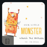 Cute Oranje Yellow One Eyed Monster Kids Birthday Vierkante Sticker<br><div class="desc">Cute One Eyed Monster Kinder Collectie - het is een Cute Elegant Simple Minimal waterverf Illustration of schattig klein monster met vleugels en hart, met kleurrijk uiterlijk perfect voor je kleine leuke verjaardagen en feestdagen. Het is zeer gemakkelijk om, met uw persoonlijke details aan te passen. Als u een ander...</div>
