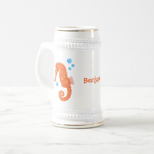 Cute oranje zeepaardbelletjes cartoon illustratie bierpul (Voorkant links)