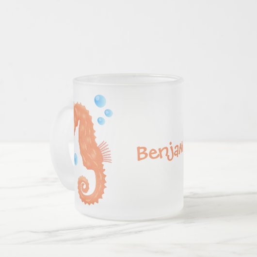 Cute oranje zeepaardbelletjes cartoon illustratie matglas koffiemok (Voorkant links)