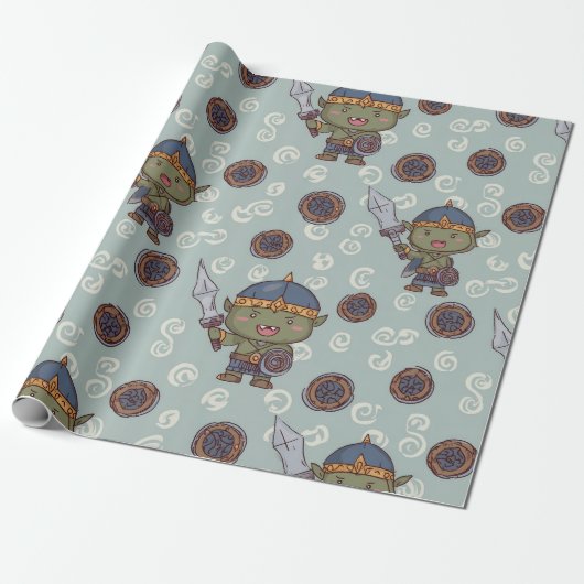 Cute Orc Boy Wrapping Paper Cadeaupapier (Uitgerold)
