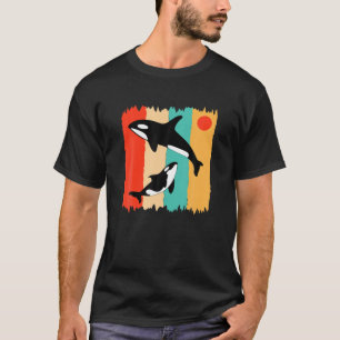 Cute Orca Family  Retro Art Colorful Killer T-shirt