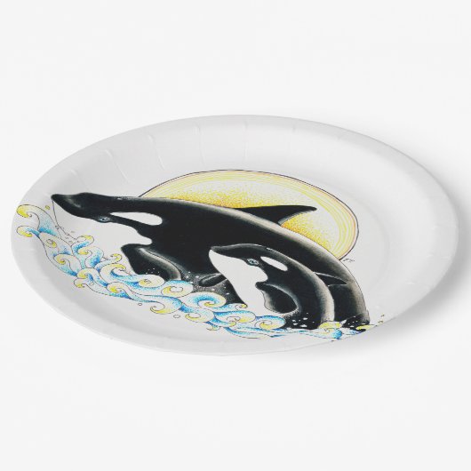 Cute Orca walvis Gezinsinkt Papieren Bordje (Gekanteld)