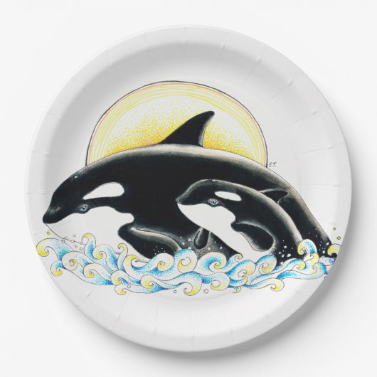 Cute Orca walvis Gezinsinkt Papieren Bordje (Voorkant)