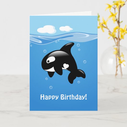 Cute Orca walvis Happy Birthday Kaart (Gele Bloem)