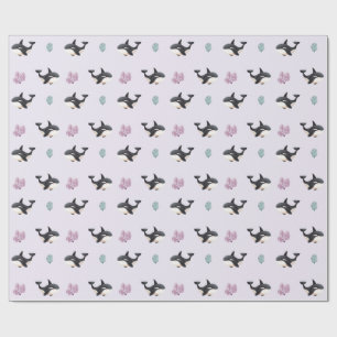 Cute Orca Walvis Patroon Oceaan Zeeleven Babykamer Cadeaupapier