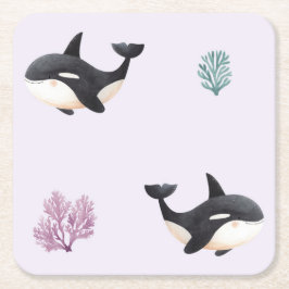 Cute Orca Walvis Patroon Oceaan Zeeleven Babykamer Kartonnen Onderzetters