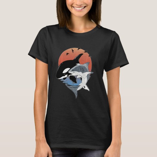 Cute Orca Whale and Shark Samoa Polynesia Long Sle T-shirt (Voorkant)