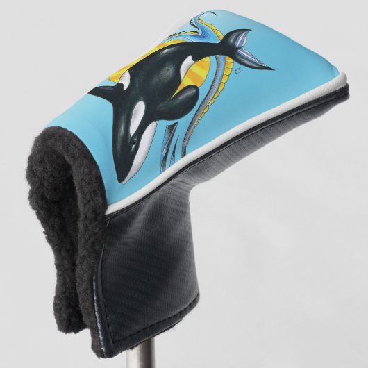 Cute Orca Whale Blue Swirls Golfheadcover (3/4 voorkant)