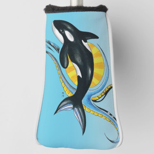 Cute Orca Whale Blue Swirls Golfheadcover (Draai 90)