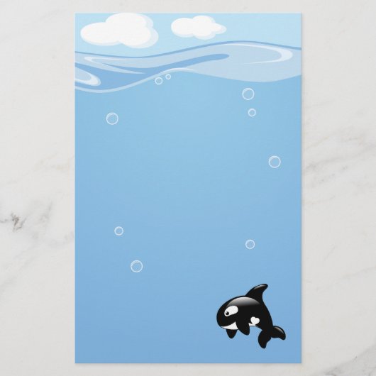 Cute Orca Whale in Ocean Light Blue Briefpapier (Voorkant)
