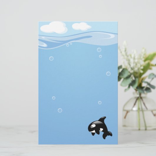 Cute Orca Whale in Ocean Light Blue Briefpapier (Staand voorkant)