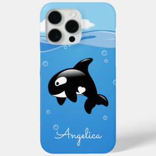 Cute Orca Whale in Ocean met Custom Name iPhone 15 Pro Max Hoesje