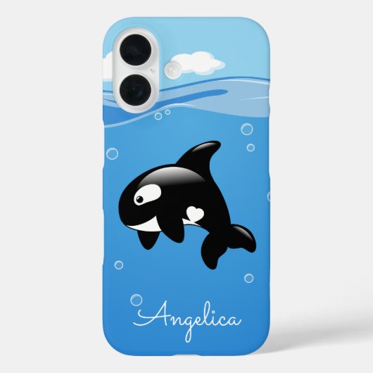 Cute Orca Whale in Ocean met Custom Name Case-Mate iPhone Case (Achterkant)