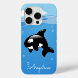 Cute Orca Whale in Ocean met Custom Name iPhone 15 Pro Case