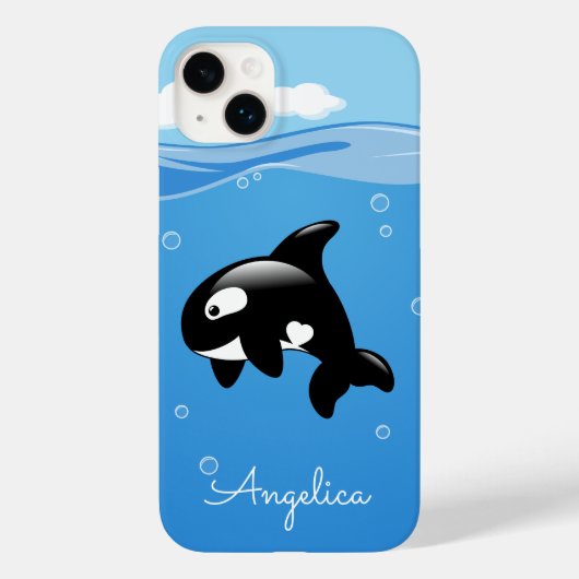 Cute Orca Whale in Ocean met Custom Name Case-Mate iPhone Case (Achterkant)