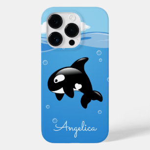 Cute Orca Whale in Ocean met Custom Name Case-Mate iPhone 14 Pro Hoesje