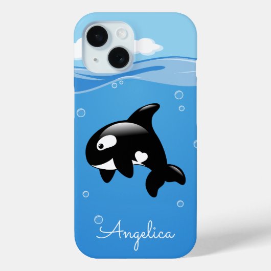 Cute Orca Whale in Ocean met Custom Name Case-Mate iPhone Case (Achterkant)