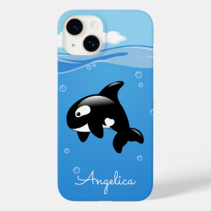 Cute Orca Whale in Ocean met Custom Name Case-Mate iPhone 14 Hoesje