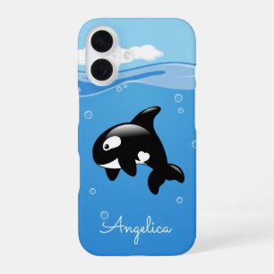 Cute Orca Whale in Ocean met Custom Name iPhone 16 Hoesje
