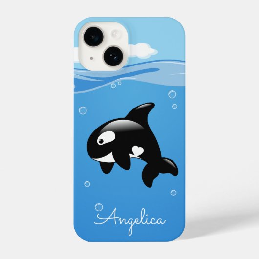 Cute Orca Whale in Ocean met Custom Name iPhone Hoesje (Achterkant)