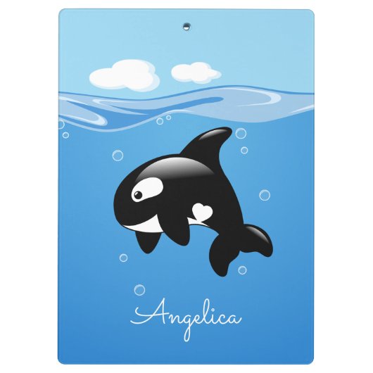 Cute Orca Whale in Ocean met Custom Name Klembord (Achterkant)