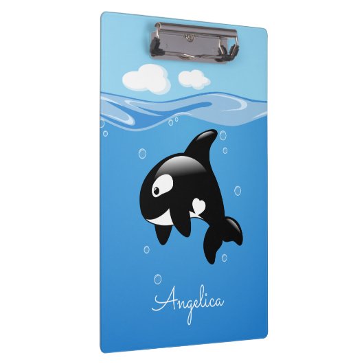 Cute Orca Whale in Ocean met Custom Name Klembord (Rechts)